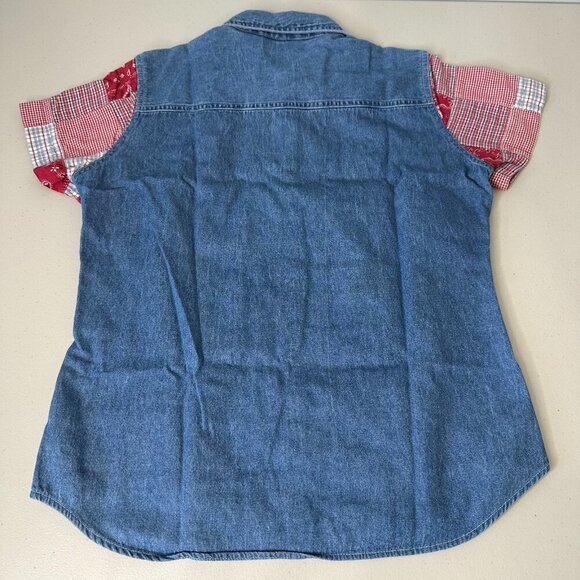 Quizz Again Patchwork Shirt Size M Plaid Bandana Denim Collar Western - Picture 2 of 6